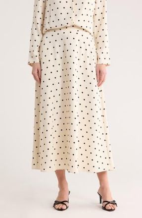 Melloday Luxe Polka Dot Crepe Midi Skirt in Bone Black Dot at Nordstrom Rack, Size X-Small