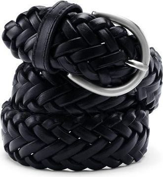 Lands End Leather Braided Belt in Black at Nordstrom, Size X-Small