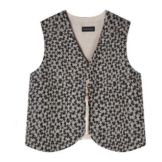 Emporio Armani Gilet in jacquardstof met etnisch ruitpatroon - Heren - Pakken - Beige - Maat: M Leer