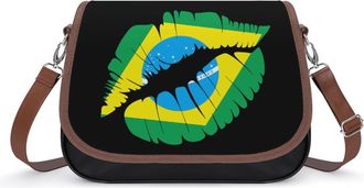 Generic Brazil Map Flag Crossbody Bag Womens Handbag PU Message Bags Shoulder Purse with Adjustable Strap