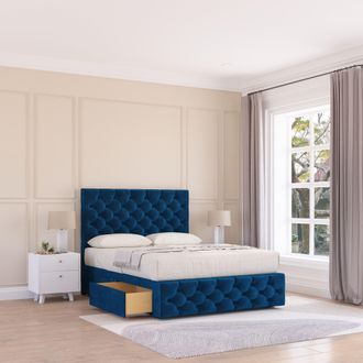 Sloomy Watson Divan Bed Base 2 Drawers 12 Footboard & 26 Strutted Headboard in Navy | Size: King