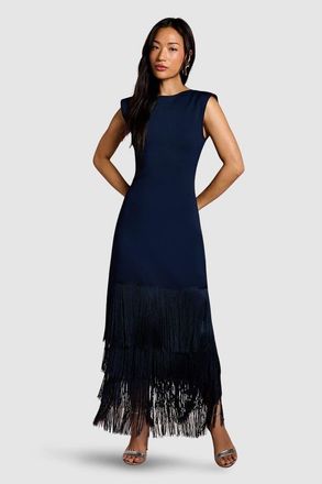 Coast Bandage Knit Fringed Hem Midi Dress in Navy at Nordstrom, Size 8