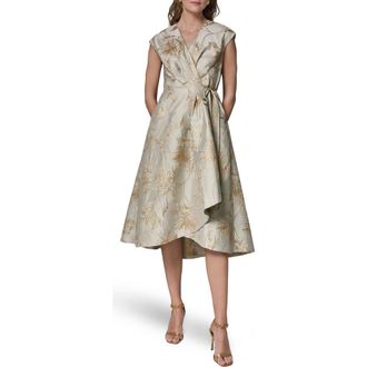 DKNY Metallic Jacquard Midi Wrap Dress in Turin/Tuscan Grey at Nordstrom, Size 12
