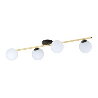 Wonderlamp Regleta de techo estilo n&oacute;rdico negro y dorado con 4 esferas blancas