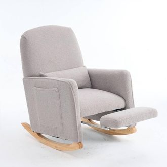 Direct Wicker Teddy Fabric Upholstered Armchair Rocking Chair with Footrest in Grey | Size: 1 Pack