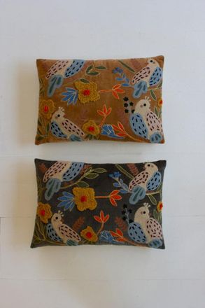 Kalalou Set Of Two Embroidery Pillows With Birds - One Each Color