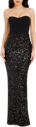 Dress The Population Vada Mixed Media Strapless Gown in Black at Nordstrom, Size X-Large