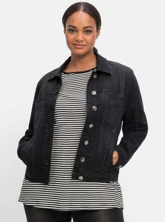 Sheego Jeansjacke SHEEGO, Damen, Gr. 42, schwarz (schwarz used denim), 98% Baumwolle, 2% Elasthan, unifarben, Jacken Jeansjacke