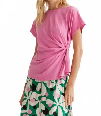 Compa&ntilde;&iacute;afant&aacute;stica Side Twist Short Sleeve Tee Shirt Top In Pink