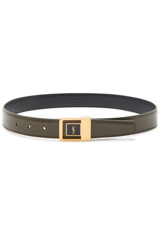 Saint Laurent Logo-plaque Leather Belt - Green - 95 (UK 16 / Xxl)