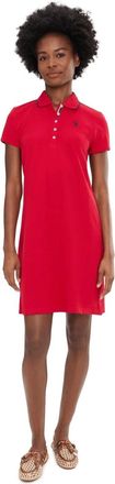 U.S.Polo Association U. S. Polo ASSN. Tipped Polo Dress Womens Engine Red Stretch Short Sleeve JAX2117