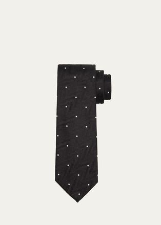 Tom Ford Mens Polka Dot Herringbone Silk Tie