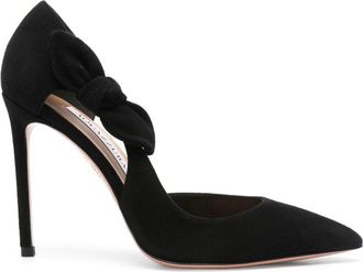 Aquazzura 105mm Very Bow Tie suede pumps - women - Leather/Calf Leather/Rubber/Calf Leather - 40 - Black
