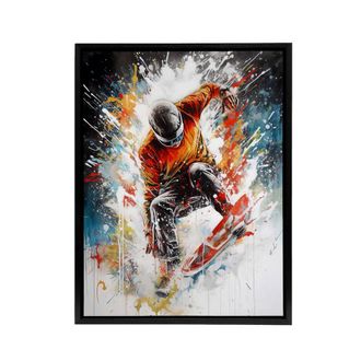 Artery8 Extreme Sports Snowboarding Paint Splat Framed Canvas Wall Art Print | Size: W24 x H32