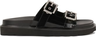 Kazar Zwarte flip-flops van glanzend leer met twee gespen - Dames - Sandalen - Zwart - 41 EU - Leer - Schoenen