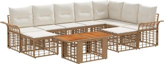 vidaXL Conjunto De Sof&aacute;s De Jard&iacute;n 10 Uds. Natural Y Crema Vidaxl