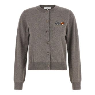 Maison Kitsun&eacute; Double Fox Head Regular Cardigan - Dames - Truien - Grijs - Maat: XS Wol