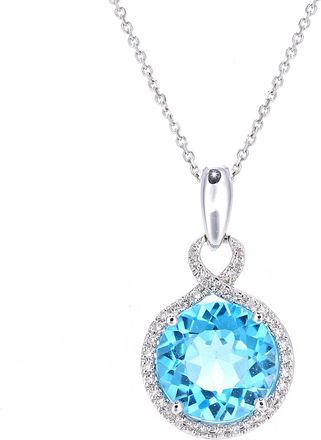 Diamant L'éternel Womens 9ct White Gold Diamond and Blue Topaz Round Pendant Necklace - Size P 1/2