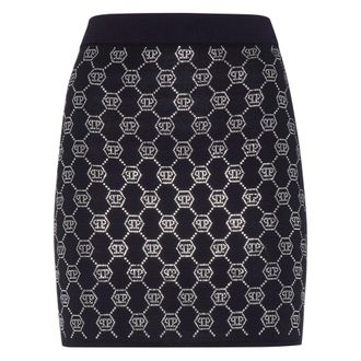 Philipp Plein Gonna Corta Monogram in Maglia - - Skirts - Donna - Blu - M