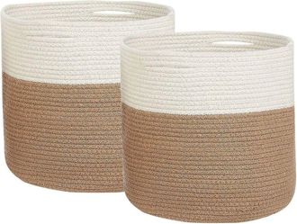 Beliani Beliani - Set of 2 Braided Cotton Storage Laundry Basket White and Beige Ardesen
