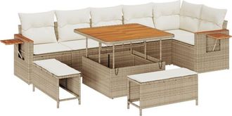 vidaXL Garden Sofa Set with Cushion 9 pcs Beige Poly rattan Vidaxl