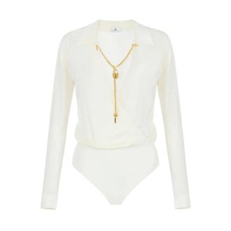 Elisabetta Franchi Body in viscosa con catena - Tops - Mujer - Blanco - XS