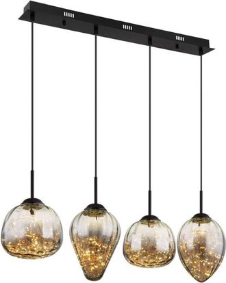 Globo Lighting Firefly Lámpara de techo colgante de barra con pantalla de cristal ahumado negro mate, 4 LED, 3000 K
