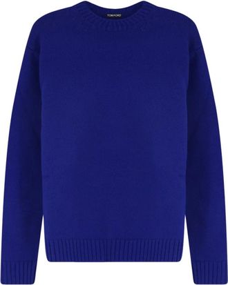 Tom Ford Cashmere Wol Trui met Ronde Hals - Heren - Ronde hals truien - Blauw - M - Wol - Truien & Vesten