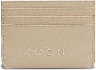 Marni embroidered logo leather card holder - women - Calf Leather - One Size - Neutrals