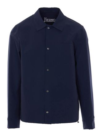 Herno Blue Jacket With Frontal Buttons Closure
