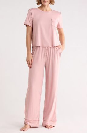 Yogalicious Rebalance Boxy Crop Long Pajamas in Blush Silk at Nordstrom Rack, Size X-Small