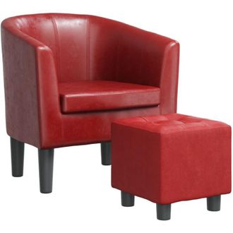 vidaXL Sill&oacute;n Dise&ntilde;o De Cubo Con Reposapi&eacute;s Cuero Sint&eacute;tico Rojo Tinto Vidaxl
