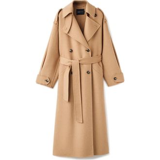 Mango Selection Double-Breasted Wool Blend Trench Coat in Medium Brown at Nordstrom Rack, Size Large