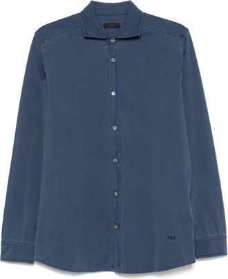 Fay Navy Blue Embroidered Logo Shirt