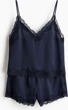H&M Nachtw&auml;sche aus Satin mit Spitzenbesatz - Blue