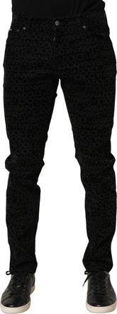 Dolce & Gabbana Mens Black Logo Monogram Cotton Slim Denim Jeans Elastane Clothing