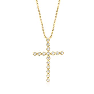 Ross-Simons Bezel-Set Lab-Grown Diamond Cross Necklace in 18kt Gold Over Sterling