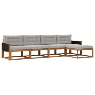 vidaXL Conjunto De Sof&aacute;s De Exterior 5 Pcs Natural Y Gris Claro Vidaxl