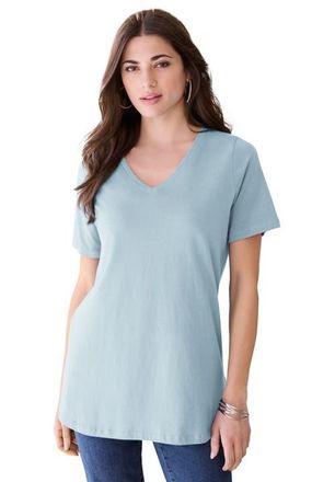 Roaman's Plus Size Cotton Ultimate V-Neck Tee in Pale Blue at Nordstrom, Size Large