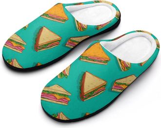 Generic Sandwich Slices Mens Cozy Cotton Slippers with Memory Foam Lightweight Anti-skid House Shoes for Indoor Outdoor