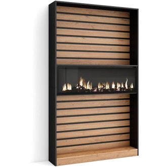 Skraut Home Skraut Home - Librer&iacute;a Estanter&iacute;a, Estanteria Libros De Pared, 110x186x25cm, Sal&oacute;n - Comedor - Oficina, Chimenea El&eacute;ctrica, Estilo Moderno, Roble Y Ne