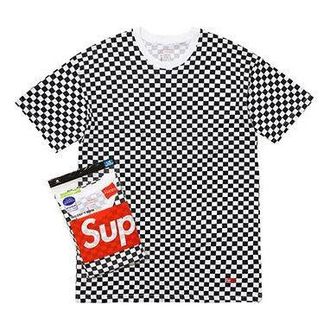 SUPREME Hanes Tagless s (2 Pack) Checkered Tee Black White SUP-SS18-0078