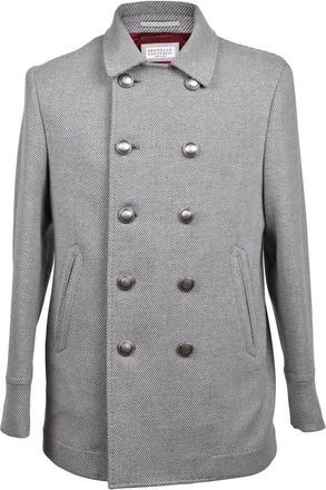 Brunello Cucinelli Gray Cashmere Blend Pea Coat, Brand Size 52 (US Size 42)