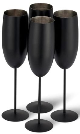 Oak & Steel 4-er Set bruchsichere Champagnergl&auml;ser Steel Black matte aus Edelstahl, 285 ml