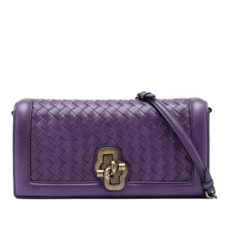 Bottega Veneta Pre-owned Cross Body Bags, female, Purple, Size: ONE SIZE Pre-owned Woven Leather Crossbody Bag