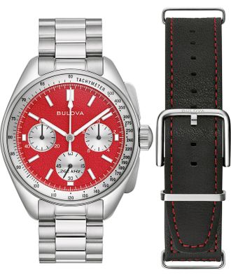 Bulova Archiefserie Lunar Pilot Blood Moon Heren Zilveren Horloge 96K115
