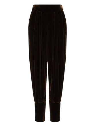 Giorgio Armani pleated velvet trousers - women - Viscose/Mulberry Silk - 38 - Brown