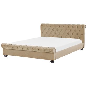 Beliani Beliani - Cama Doble Tapizada En Terciopelo Beige 180 X 200 Cm Con Cabecero Acolchado Estilo Glam Avallon