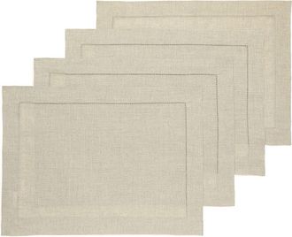 Solino Home Linen Placemats Set of 4, 14 x 19 Inch for Dining Table, Holiday and Everyday Table Decor - Classic Hemstitch in Natural at Nordstrom
