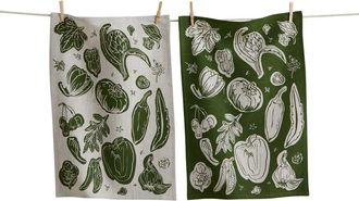 Tag Canyon Print Veggies Dishtowel S/2 Olive Olive Cotton Everyday in Green at Nordstrom